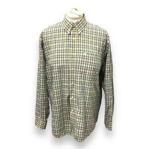 Izod Mens Large Yellow & Blue Plaid Long Sleeve Button-Up Shirt